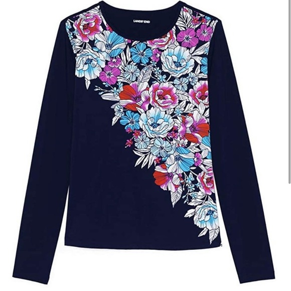 New LANDS’ END Rash Guard Shirt Deep Sea Blossom Floral Crew Neck Ling Sleeve - Picture 11 of 11